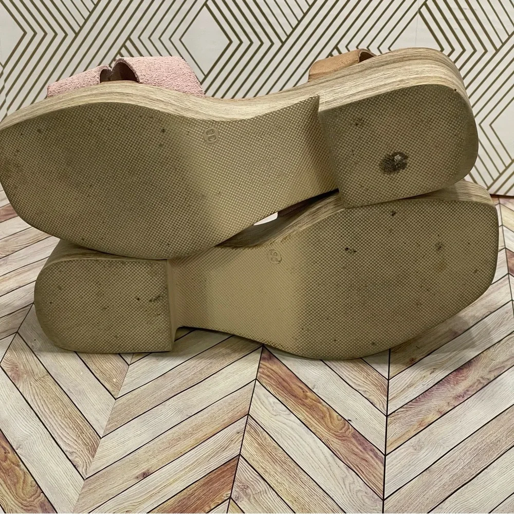 Porronet Blush Leather Sandal with Chunky Heels Size 7.5/38‎ sb